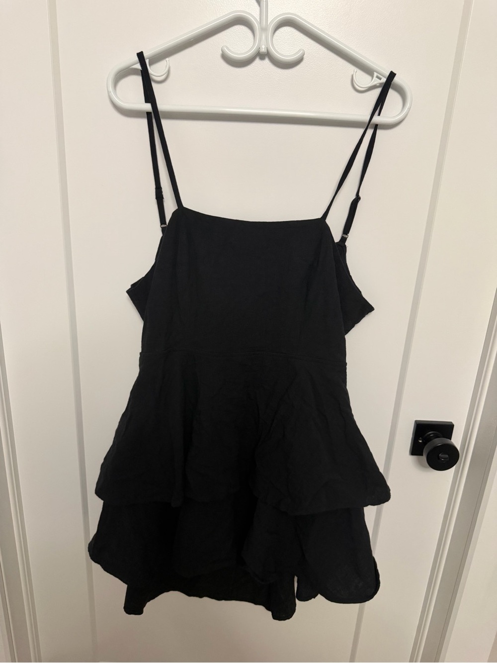 Black Cotton Tiered Mini Dress